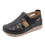 Autumn 2025 new European and American single shoes wedge heel sewing light Velcro hollow mother shoes