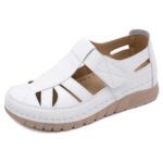 Autumn 2025 new European and American single shoes wedge heel sewing light Velcro hollow mother shoes - Image 2