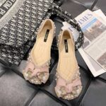 Women’s flat shoes with bows, fairy style, new spring 2025 style, versatile shallow mouth loafers to match skirts and sandals