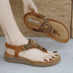 Spot 2025 new sandals Bohemian comfortable beaded seaside flat shoes LA2396 - Image 3