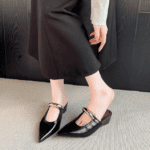 2025 new style elegant skirt-matching French mule with inner height-enhancing closed-toe half-Shoes for women