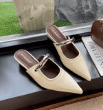 2025 new style elegant skirt-matching French mule with inner height-enhancing closed-toe half-Shoes for women - Image 5