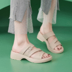 New 2025 Spring and Summer Casual Non-slip Buckle Beach Wedge Heel Large Size Slippers Women