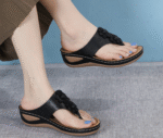 New 2025 summer women's shoes stitching simple wedge heel ethnic flower large size slippers for women - Image 3