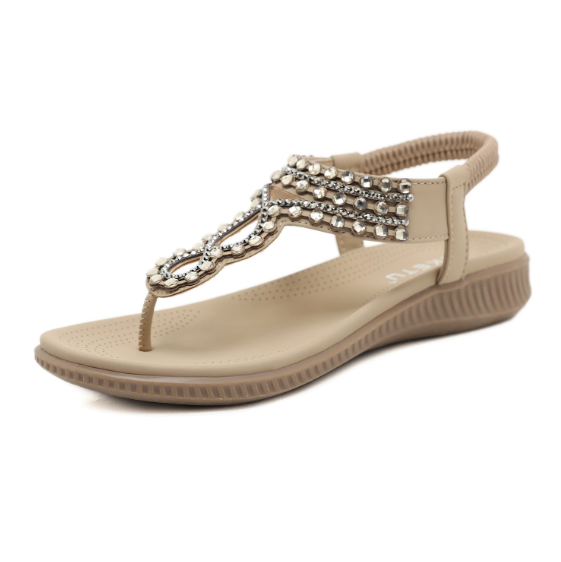 Sandals Bohemian rhinestones comfortable round toe seaside flat shoes
