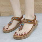 New 2025 Bohemian rhinestone slippers casual comfortable latex massage thick-soled large size flat shoes