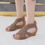Wedge heel sandals women 2025 Fish mouth Bohemian Roman sandals