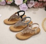 Summer New Bohemian Style Flip-Flops Beaded Rhinestone Buckle Elastic Heel Elastic Band Women's Shoes - Image 2