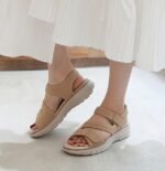 Summer 2025 new genuine leather sandals for women sports style wedge heel lightweight Velcro large size slippers for women one piece drop shipping