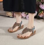 Summer New Bohemian Style Flip-Flops Beaded Rhinestone Buckle Elastic Heel Elastic Band Women's Shoes - Image 4