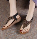 Summer New Bohemian Style Flip-Flops Beaded Rhinestone Buckle Elastic Heel Elastic Band Women's Shoes - Image 7