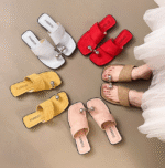 New French retro metal toe low heel sandals