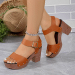 2025 autumn new thick heel non-slip women’s sandals one-word buckle strap fish mouth