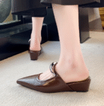 2025 new style elegant skirt-matching French mule with inner height-enhancing closed-toe half-Shoes for women - Image 3