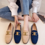 2025 spring new French design loafers, low heel suede moccasins