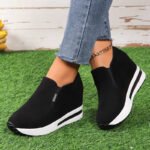 Black wedge heel women’s shoes, 2025 spring and autumn new style, round toe, waterproof platform, lightweight slip-on shoes. - Image 2