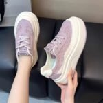 Women’s platform platform white sneakers, 2025 new summer style, breathable mesh, versatile casual sports sneakers, student shoes.