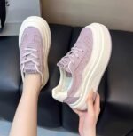 Women’s platform platform white sneakers, 2025 new summer style, breathable mesh, versatile casual sports sneakers, student shoes.