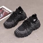 Women’s chunky knit sneakers, trendy 2025 spring/summer style, thick-soled platform sock shoes, versatile casual sports shoes.