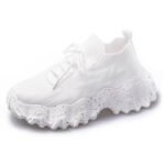 2025 Summer New Breathable Flyknit Thick-Soled Dad Shoes Lightweight Fashionable Versatile Plus Size Export Women’s Shoes White Sneakers - Image 9