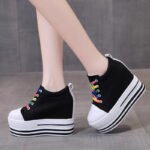 Thick-soled, 11cm high heel women’s shoes, new spring and autumn sports shoes, Korean style student shoes, canvas wedge heel. - Image 3