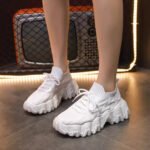 2025 Summer New Breathable Flyknit Thick-Soled Dad Shoes Lightweight Fashionable Versatile Plus Size Export Women’s Shoes White Sneakers - Image 2