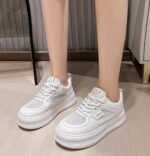 2025 New Style Petite Women’s Height-Increasing White Sneakers, Summer Style, Mesh Breathable Thin Thick-Soled Sneakers
