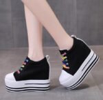 Thick-soled, 11cm high heel women’s shoes, new spring and autumn sports shoes, Korean style student shoes, canvas wedge heel. - Image 5