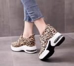 Women’s platform shoes with hidden wedge heels, new autumn 2025 style, leopard print, thick sole, chunky sneakers, sporty, casual, versatile, 8CM. - Image 2