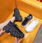 2025 Summer New Breathable Flyknit Thick-Soled Dad Shoes Lightweight Fashionable Versatile Plus Size Export Women’s Shoes White Sneakers - Image 6