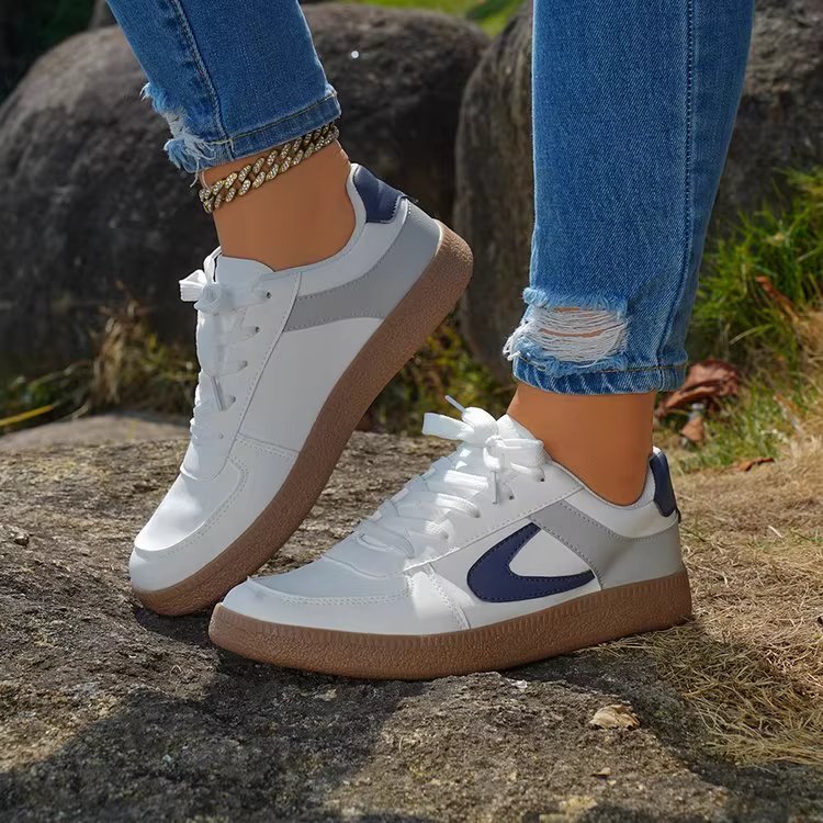 O1CN01a9O7tF1V3TdpTonuL_!!2620692597 2025 New Comfortable Flat Platform Casual Shoes, Fashionable Single Shoes, Versatile White Shoes, Color Block Sneakers, Women’s Summer - Image 1