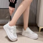 2025 New Style Petite Women’s Height-Increasing White Sneakers, Summer Style, Mesh Breathable Thin Thick-Soled Sneakers - Image 5