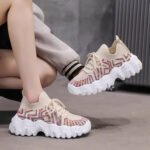 Women’s chunky knit sneakers, trendy 2025 spring/summer style, thick-soled platform sock shoes, versatile casual sports shoes. - Image 10