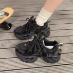 Daddy shoes for women 2025 autumn new mesh retro versatile small height-enhancing thick-soled sports casual shoes