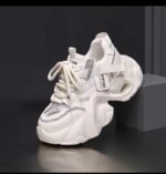 Korean style 2025 spring and autumn new dad shoes, fashionable, simple, versatile, platform, thick sole, see-through mesh, casual sports shoes.