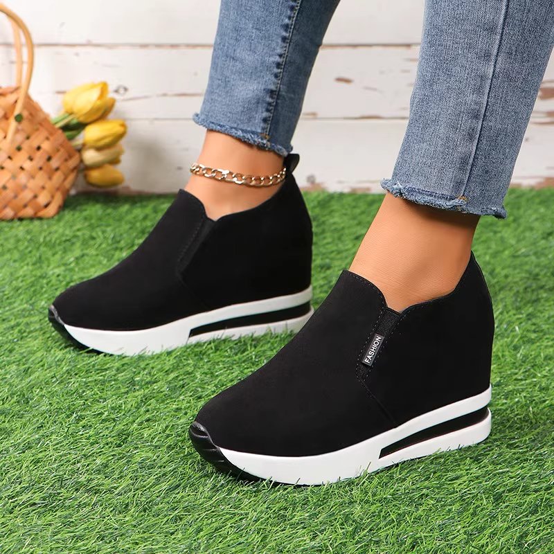 O1CN01lZRB7k292dQIwwLtn_!!1816298010.jpg_ Black wedge heel women’s shoes, 2025 spring and autumn new style, round toe, waterproof platform, lightweight slip-on shoes. - Image 1