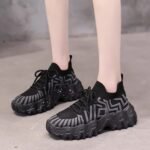 Women’s chunky knit sneakers, trendy 2025 spring/summer style, thick-soled platform sock shoes, versatile casual sports shoes. - Image 6